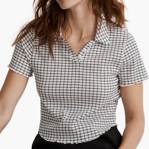 Madewell Crinkle Polo Crop Tee in Windowpane